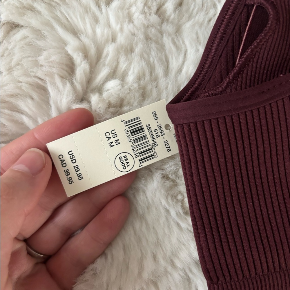 NWT Aerie Seamless Strappy Ribbed Padded Bralette in Royal Berry Red - Picture 6 of 6